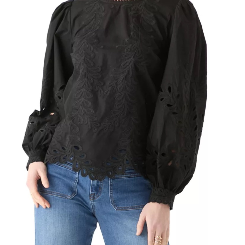 Philosophy Black Eyelet Embroidered Blouse